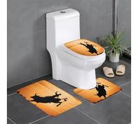 KFRXXZQB cool bull riding -Print Flannel Non-Slip Rug Set 3-Piece - Absorbent U-Shaped Toilet Mat Lid Cover For Bathroom.