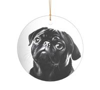 KFRXXZQB Cute Black Pug Dog -Print Acrylic Pendant Golden Lanyard - Customizable High-Clarity Ornament For Christmas & Wedding Deco.