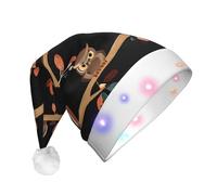 KFRXXZQB Cute Brown Cartoon Owls -Print Adult Plush Christmas Hat Led Lights Light-Up Santa Hat For Parties Events Soft, Washable Design For Holiday Gatherings Family Celebrations.