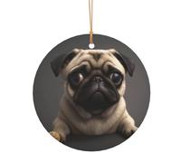 KFRXXZQB Cute Pretty Pug Dog -Print Round Aluminum Pendants - Customizable Double-Sided Print, 0.8mm Thin Gold Cord For Christmas.