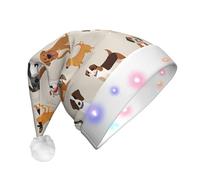 KFRXXZQB Dog breed -Print Adult Plush Christmas Hat Led Lights Light-Up Santa Hat For Parties Events Soft, Washable Design For Holiday Gatherings Family Celebrations.