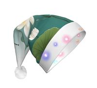 KFRXXZQB Dragonfly Water Lily -Print Adult Plush Christmas Hat Led Lights Light-Up Santa Hat For Parties Events Soft, Washable Design For Holiday Gatherings Family Celebrations.