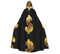 KFRXXZQB gold dollar sign -Print Adults Halloween Cloak Hooded - Full Print Gothic Cape For Festivals, Larp Events & Themed Parties With Machine Washable Fabric