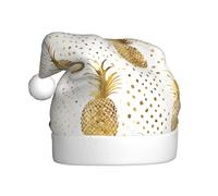 KFRXXZQB Gold Glitter Pineapples -Print Adult Plush Christmas Hats - Festive Santa Hats For Adults - Lightweight & Comfortable Christmas Gatherings, Parties Holiday Celebrations.