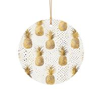KFRXXZQB Gold Glitter Pineapples -Print Round Aluminum Pendants - Customizable Double-Sided Print, 0.8mm Thin Gold Cord For Christmas.