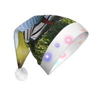 KFRXXZQB Golf Club -Print Adult Plush Christmas Hat Led Lights Light-Up Santa Hat For Parties Events Soft, Washable Design For Holiday Gatherings Family Celebrations.