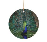 KFRXXZQB Green Peacock Feather -Print Round Aluminum Pendants - Customizable Double-Sided Print, 0.8mm Thin Gold Cord For Christmas.