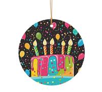 KFRXXZQB Happy Birthday Big Cake -Print Round Aluminum Pendants - Customizable Double-Sided Print, 0.8mm Thin Gold Cord For Christmas.