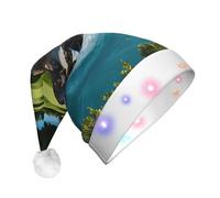 KFRXXZQB Hawaii Beach Golf Course -Print Adult Plush Christmas Hat Led Lights Light-Up Santa Hat For Parties Events Soft, Washable Design For Holiday Gatherings Family Celebrations.