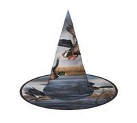 KFRXXZQB Hunting Flying Wild Ducks -Print Full Coverage Halloween Hat - Packable Witch Headwear For Festivals, Larp & Parties 1 PC