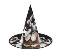 KFRXXZQB Husky Puppies Dogs -Print Full Coverage Halloween Hat - Packable Witch Headwear For Festivals, Larp & Parties 2 PCS