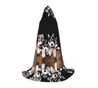 KFRXXZQB Husky Puppies Dogs -Print Youth Hooded Cape - Adjustable Printed Cloak For Halloween Events, School Theatre & Costumes S