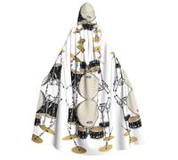 KFRXXZQB Jazz drum -Print Adults Halloween Cloak Hooded - Full Print Gothic Cape For Festivals, Larp Events & Themed Parties With Machine Washable Fabric