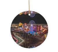 KFRXXZQB Las Vegas night view -Print Round Aluminum Pendants - Customizable Double-Sided Print, 0.8mm Thin Gold Cord For Christmas.