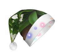 KFRXXZQB Lilies of the Valley -Print Adult Plush Christmas Hat Led Lights Light-Up Santa Hat For Parties Events Soft, Washable Design For Holiday Gatherings Family Celebrations.