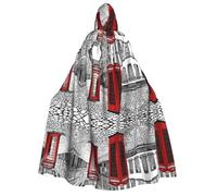 KFRXXZQB London Red Telephone Booth -Print Adults Halloween Cloak Hooded - Full Print Gothic Cape For Festivals, Larp Events & Themed Parties With Machine Washable Fabric
