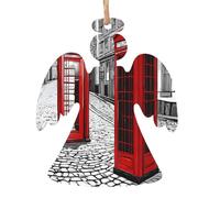 KFRXXZQB London Red Telephone Booth -Print Handcrafted Wooden Christmas Ornaments - Double-Sided Printed Hanging Decor For Tree Home Gifts. 2PCS