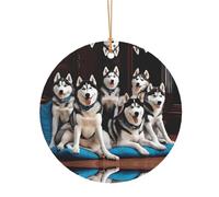 KFRXXZQB Lovely husky -Print Round Aluminum Pendants - Customizable Double-Sided Print, 0.8mm Thin Gold Cord For Christmas.