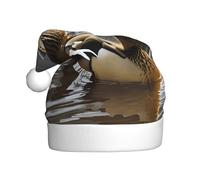KFRXXZQB mallard duck -Print Adult Plush Christmas Hats - Festive Santa Hats For Adults - Lightweight & Comfortable Christmas Gatherings, Parties Holiday Celebrations.