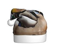 KFRXXZQB mallard duck -Print Adult Plush Christmas Hats - Festive Santa Hats For Adults - Lightweight & Comfortable Christmas Gatherings, Parties Holiday Celebrations.