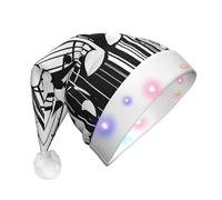 KFRXXZQB Music Notes Print -Print Adult Plush Christmas Hat Led Lights Light-Up Santa Hat For Parties Events Soft, Washable Design For Holiday Gatherings Family Celebrations.