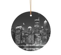 KFRXXZQB New York paintings -Print Round Aluminum Pendants - Customizable Double-Sided Print, 0.8mm Thin Gold Cord For Christmas.