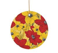 KFRXXZQB pretty poppy flowers -Print Round Aluminum Pendants - Customizable Double-Sided Print, 0.8mm Thin Gold Cord For Christmas.