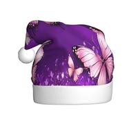 KFRXXZQB Purple Butterflies -Print Adult Plush Christmas Hats - Festive Santa Hats For Adults - Lightweight & Comfortable Christmas Gatherings, Parties Holiday Celebrations.