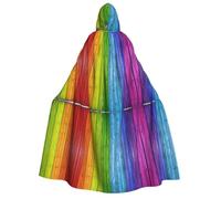 KFRXXZQB Rainbow Colored Wood Background -Print Adults Halloween Cloak Hooded - Full Print Gothic Cape For Festivals, Larp Events & Themed Parties With Machine Washable Fabric