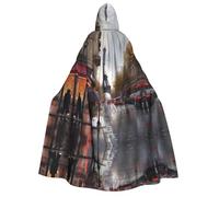 KFRXXZQB Rainy Street in Paris -Print Adults Halloween Cloak Hooded - Full Print Gothic Cape For Festivals, Larp Events & Themed Parties With Machine Washable Fabric