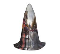 KFRXXZQB Rainy Street in Paris -Print Youth Hooded Cape - Adjustable Printed Cloak For Halloween Events, School Theatre & Costumes M