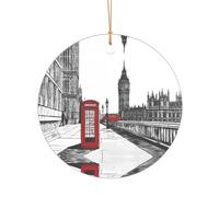 KFRXXZQB Red Phone Booth London Street -Print Acrylic Pendant Golden Lanyard - Customizable High-Clarity Ornament For Christmas & Wedding Deco.