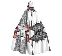 KFRXXZQB Red Phone Booth London Street -Print Adult Halloween Cloak - Adjustable Hooded Cape For Parties, Gothic Events & Festivals, Machine Washable Value Option