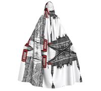 KFRXXZQB Red Phone Booth London Street -Print Adults Halloween Cloak Hooded - Full Print Gothic Cape For Festivals, Larp Events & Themed Parties With Machine Washable Fabric