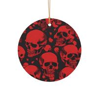 KFRXXZQB Red Skulls -Print Round Aluminum Pendants - Customizable Double-Sided Print, 0.8mm Thin Gold Cord For Christmas.
