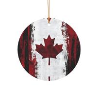 KFRXXZQB Retro Canada Flag -Print Round Aluminum Pendants - Customizable Double-Sided Print, 0.8mm Thin Gold Cord For Christmas.