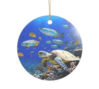KFRXXZQB Sea Turtle with Fishes -Print Acrylic Pendant Golden Lanyard - Customizable High-Clarity Ornament For Christmas & Wedding Deco.