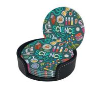 KFRXXZQB Set Of 6 Round Pu Leather Coasters With Holder For Coffee Table