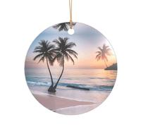 KFRXXZQB Sunrise Tropical Palm Tree Island -Print Acrylic Pendant Golden Lanyard - Customizable High-Clarity Ornament For Christmas & Wedding Deco.