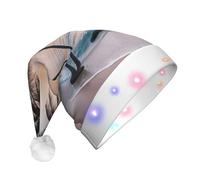 KFRXXZQB Sunrise Tropical Palm Tree Island -Print Adult Plush Christmas Hat Led Lights Light-Up Santa Hat For Parties Events Soft, Washable Design For Holiday Gatherings Family Celebrations.