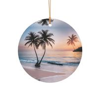 KFRXXZQB Sunrise Tropical Palm Tree Island -Print Round Aluminum Pendants - Customizable Double-Sided Print, 0.8mm Thin Gold Cord For Christmas.
