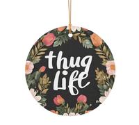 KFRXXZQB Thug Life Flowers -Print Round Aluminum Pendants - Customizable Double-Sided Print, 0.8mm Thin Gold Cord For Christmas.