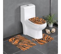 KFRXXZQB Tiger Stripes Orange Pattern -Print Flannel Non-Slip Rug Set 3-Piece - Absorbent U-Shaped Toilet Mat Lid Cover For Bathroom.