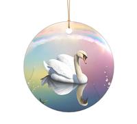 KFRXXZQB White Swan -Print Acrylic Pendant Golden Lanyard - Customizable High-Clarity Ornament For Christmas & Wedding Deco.