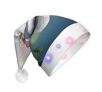 KFRXXZQB White Swan -Print Adult Plush Christmas Hat Led Lights Light-Up Santa Hat For Parties Events Soft, Washable Design For Holiday Gatherings Family Celebrations.