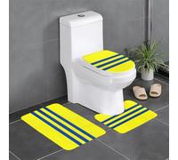 KFRXXZQB Yellow and blue stripes -Print Flannel Non-Slip Rug Set 3-Piece - Absorbent U-Shaped Toilet Mat Lid Cover For Bathroom.