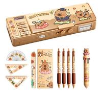 KFSCIP 10-Piece Capybara Pencil Case with Stationary, Cute Pencil Case for Girls with Capybara Pencils and Notebook, Capybara Gifts with Fluffy Design, Multi-Functional Ruler and 4 Pens Set