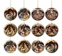 KFSCIP 12 Pcs Nativity Scene Set, Christmas Ornaments, 3 * 3 In, Easter Wooden Ornaments, For Christmas Tree, Wall, Window