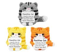 KFSCIP 3 Pack Emotional Support Cat Gift, Positive Crochet Animals for Cat Lovers, Gifts for Women, Home Decor, Office Companion, Stress Relief, Desk Decoration (Gray, Yellow, Orange)