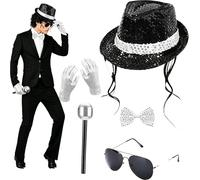 KFSCIP 5-Piece 80s Star Outfit Set, Stage Performance and Cosplay Attire, Inclub Hat, gloves, tie, sunglasses, and microphone for dressing up, Retro Theme Party Wear for Dance Events